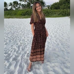 Olivaceous Boho Brown Maxi Dress